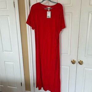 H&M Red Short-Sleeve Maxi Dress